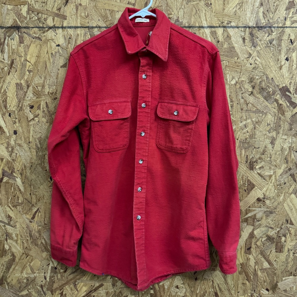 VTG L.L. Bean Chamois Cloth Red Flannel Button Shirt Outdoor Camping USA M-Tall